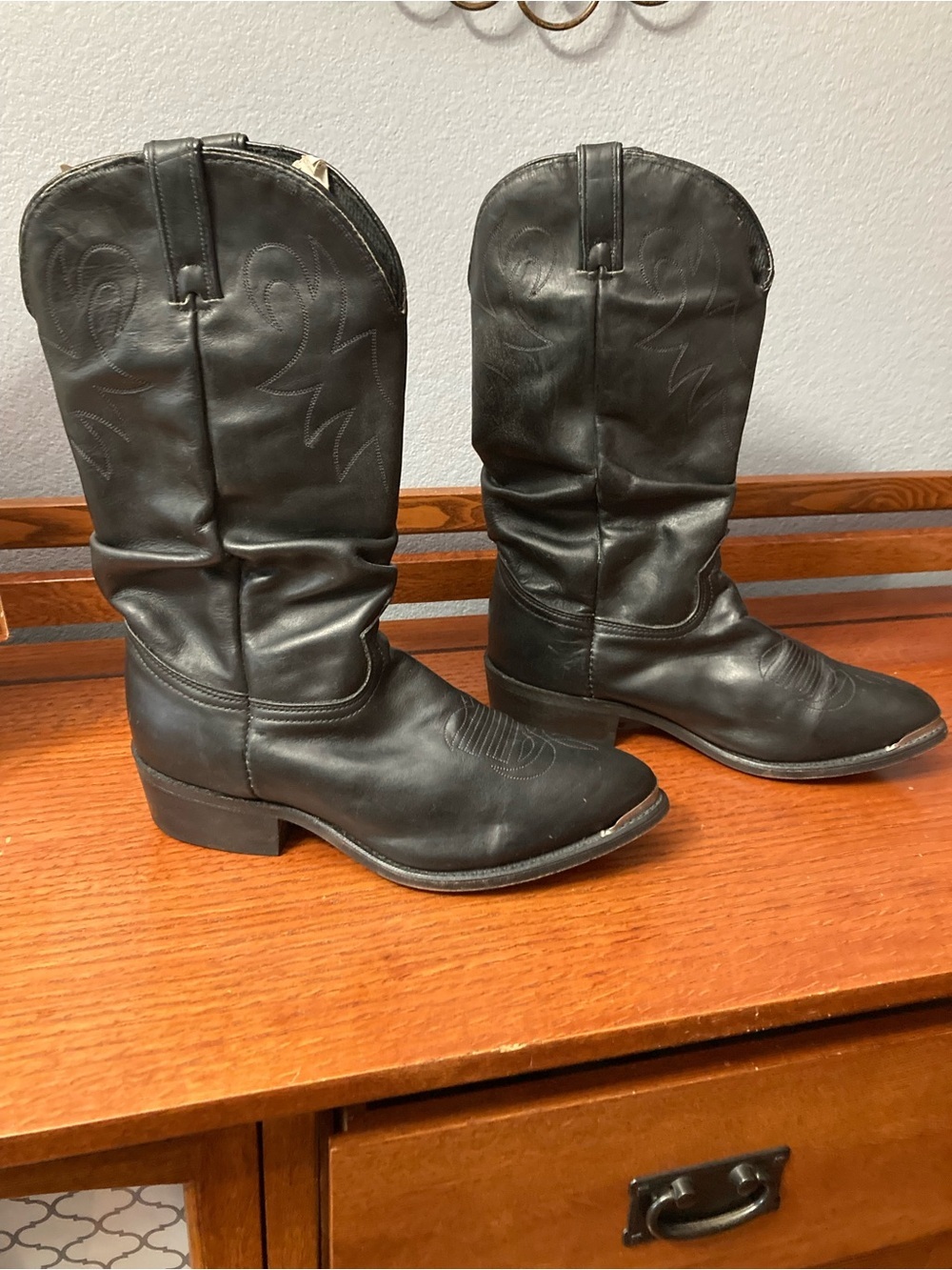 Durango Slouch Leather Western Boots Black Size 11 Vintage
